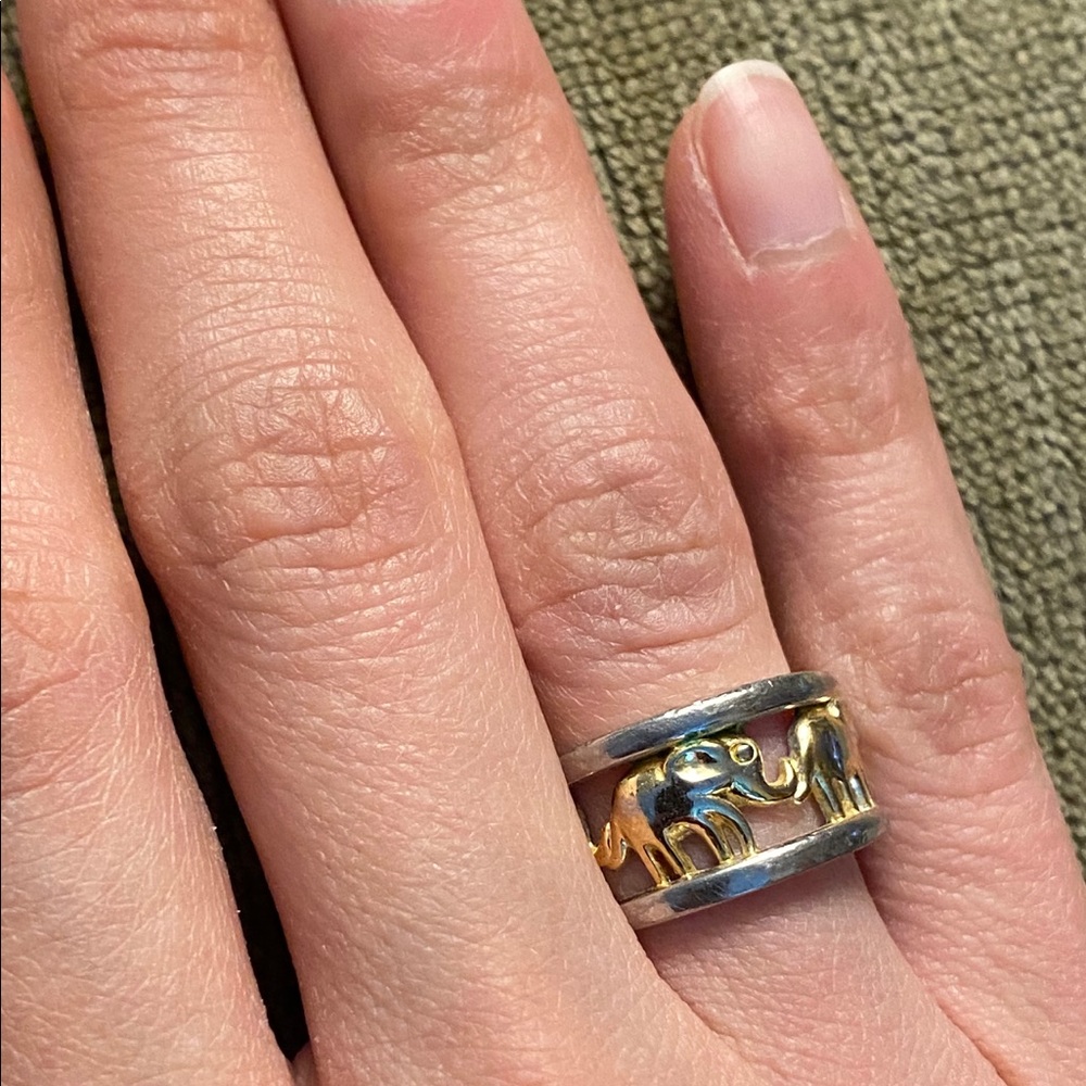 size 9 gold and silver elephant ring